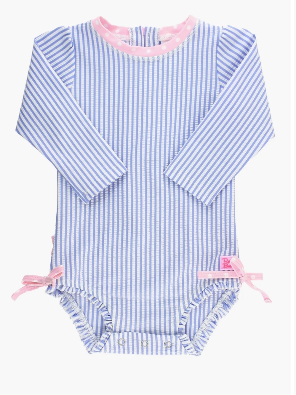 Ruffle Butts Blue & Pink Striped Long-Sleeve Swim One-Piecer 12-18 months